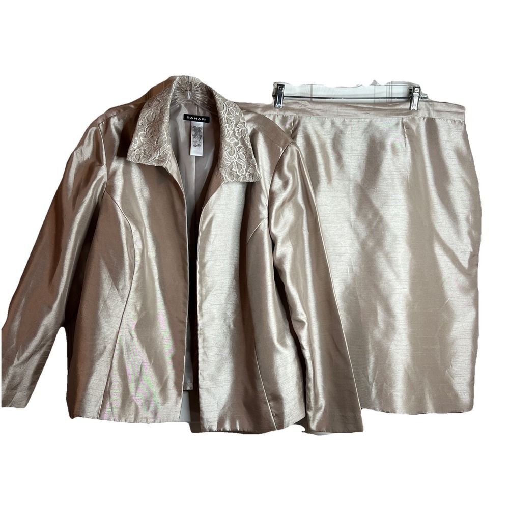 Women's Champagne Skirt Suit‎ Sz 18 Metallic Lace Collar Church Formal